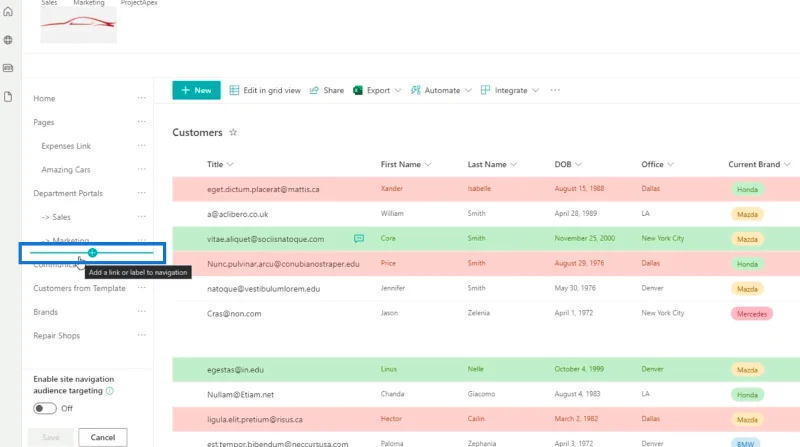 Menambah Navigasi Senarai SharePoint