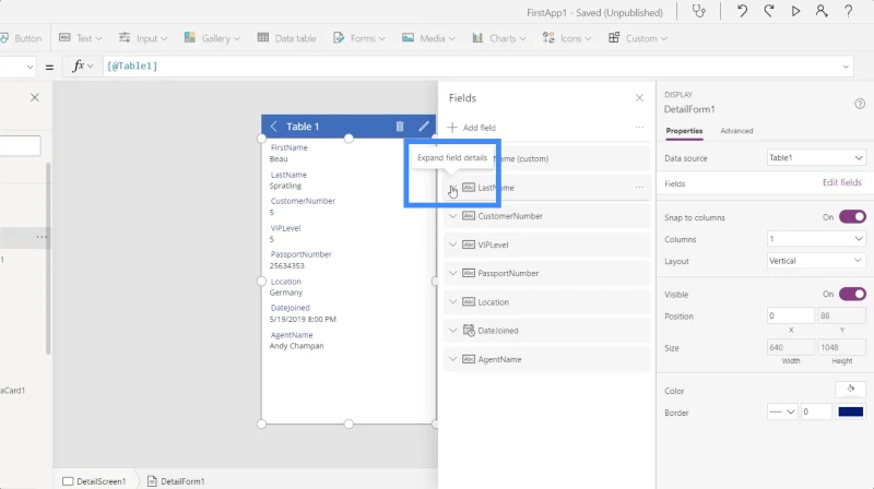 Borang Power Apps Dan Kad Data Dalam Skrin Butiran
