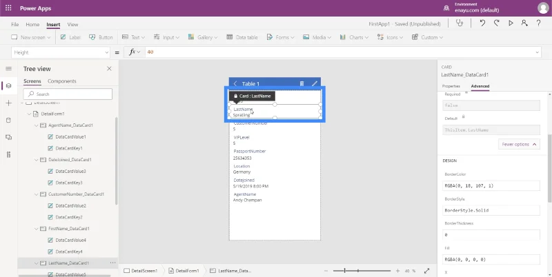 Borang Power Apps Dan Kad Data Dalam Skrin Butiran