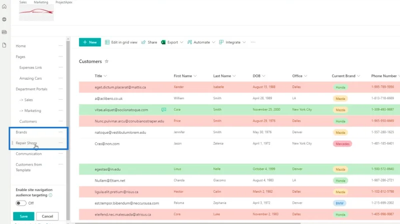 Menambah Navigasi Senarai SharePoint