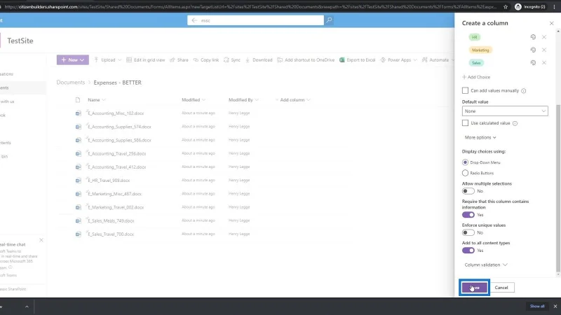 Hinzufügen von Metadaten in SharePoint mithilfe von Spalten