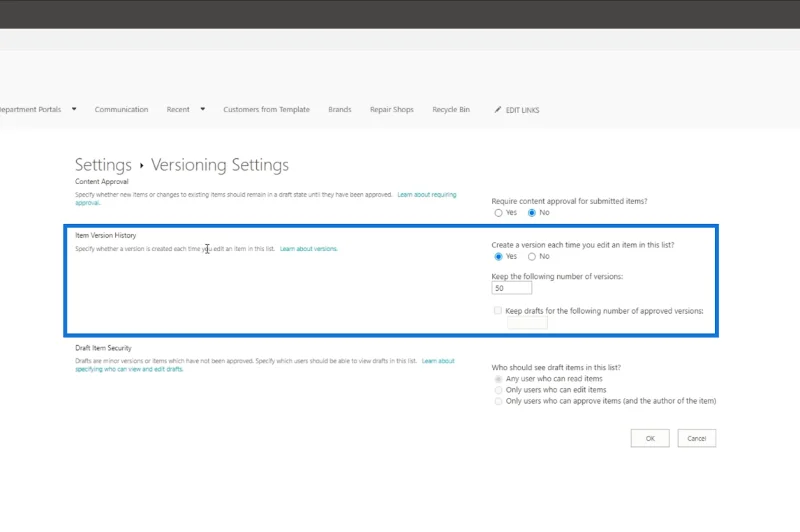 Sejarah Versi Dalam Senarai SharePoint