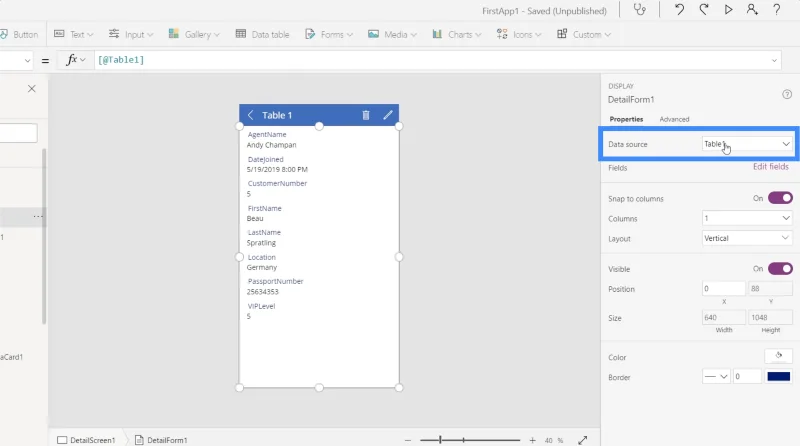 Borang Power Apps Dan Kad Data Dalam Skrin Butiran