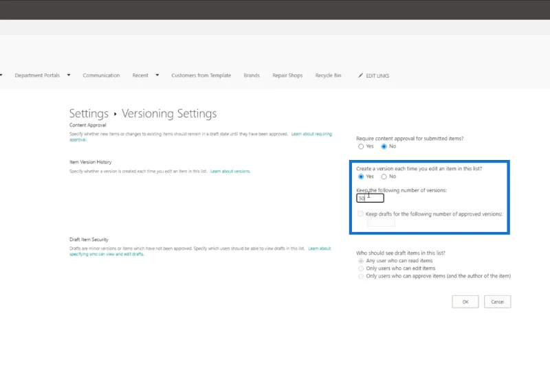 Sejarah Versi Dalam Senarai SharePoint