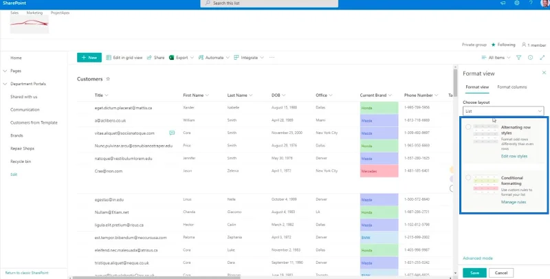 Panduan Pemformatan Senarai SharePoint