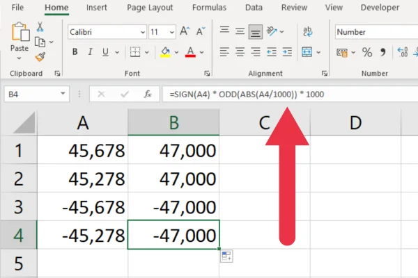 วิธีปัดเศษเป็นพันที่ใกล้ที่สุดใน Excel