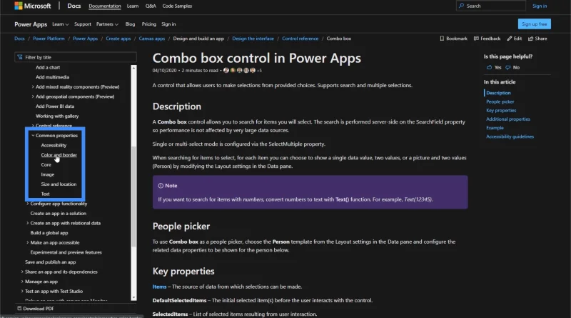 PowerApps-Dokumentation: Verwendung von MS-Dokumenten für Expertenfunktionen