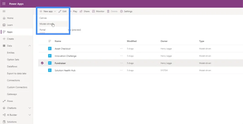 Apl Didorong Model Power Apps: Persediaan Persekitaran Dan Navigasi