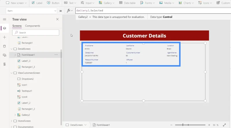 Skrin Butiran MS Power Apps Dan Skrin Borang