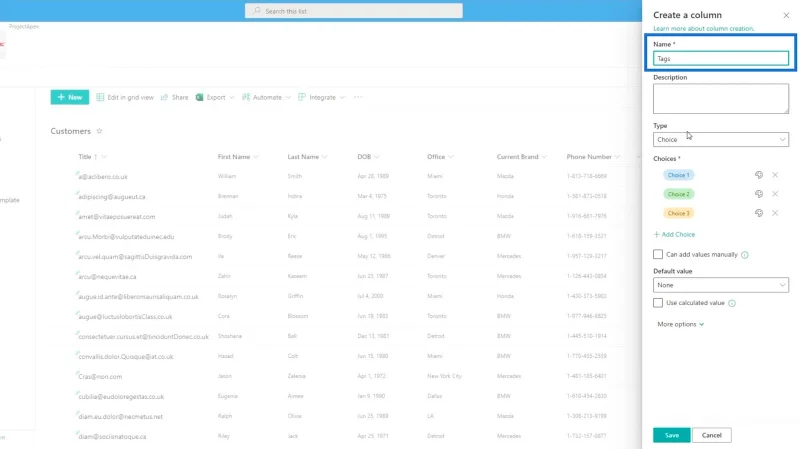Hinzufügen eines SharePoint-Auswahlfelds zu einer Liste