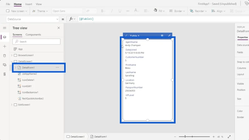Borang Power Apps Dan Kad Data Dalam Skrin Butiran