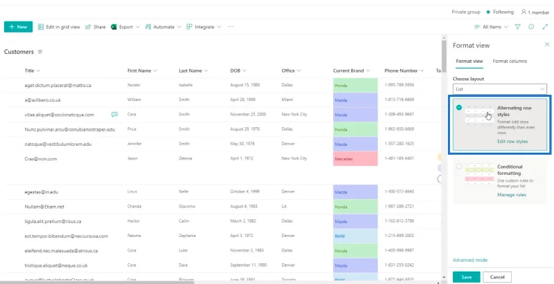Panduan Pemformatan Senarai SharePoint