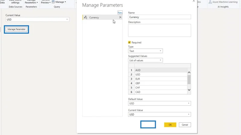 Parâmetros do LuckyTemplates via Query Editor