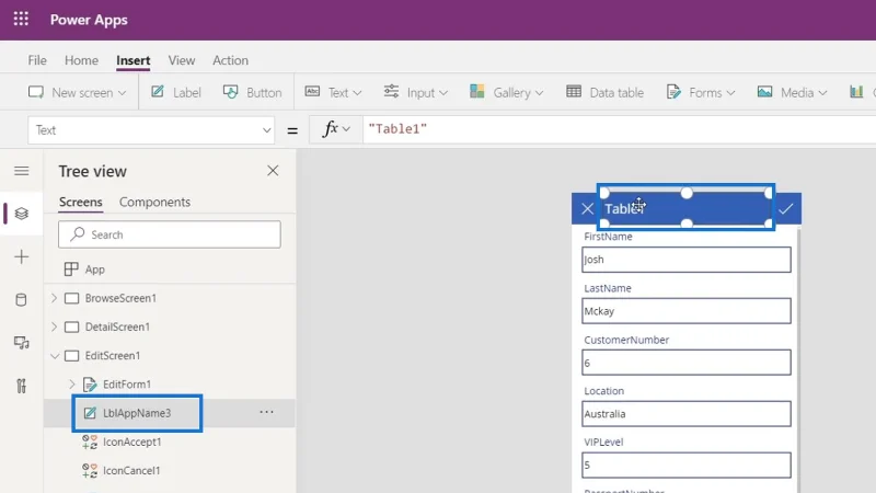 Skrin PowerApps: Mengedit Dan Mengemas kini