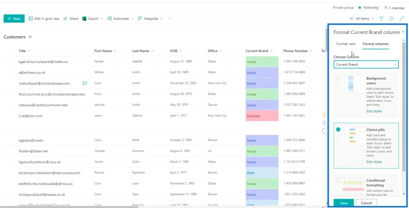 Panduan Pemformatan Senarai SharePoint