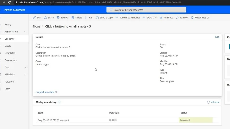 Diagrammes de flux et page de détails de flux dans Power Automate