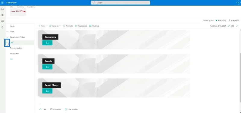 Menambah Navigasi Senarai SharePoint