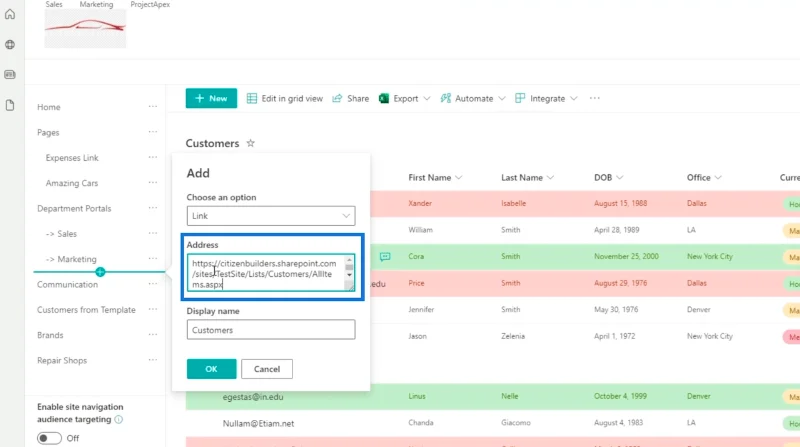 Menambah Navigasi Senarai SharePoint