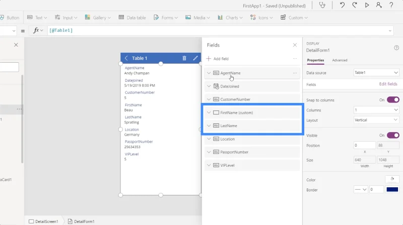 Borang Power Apps Dan Kad Data Dalam Skrin Butiran