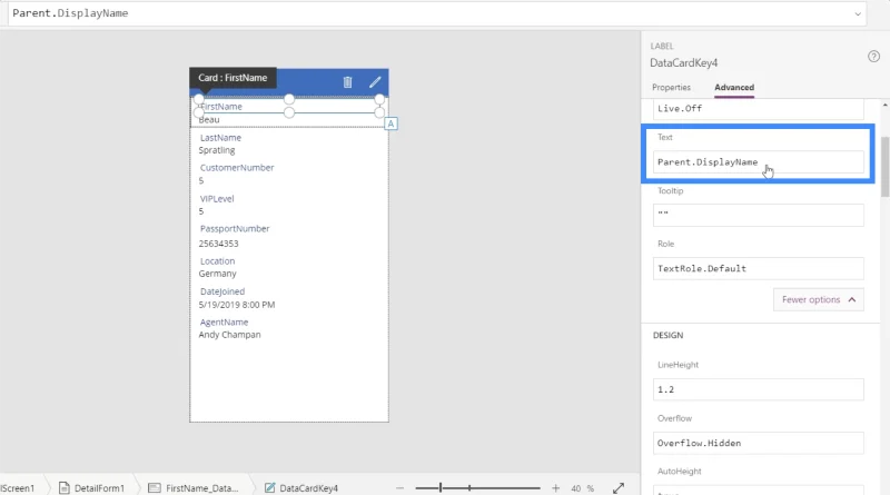 Borang Power Apps Dan Kad Data Dalam Skrin Butiran