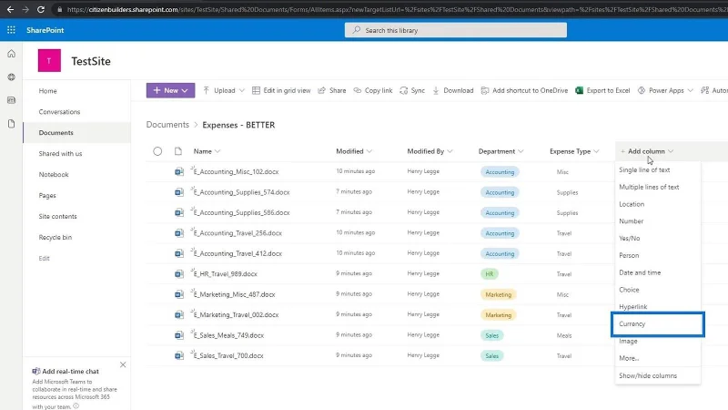 Hinzufügen von Metadaten in SharePoint mithilfe von Spalten