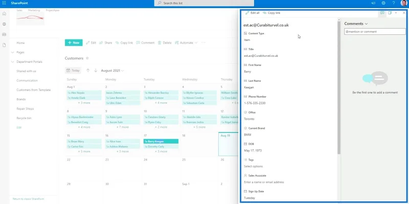 มุมมองปฏิทินรายการ SharePoint