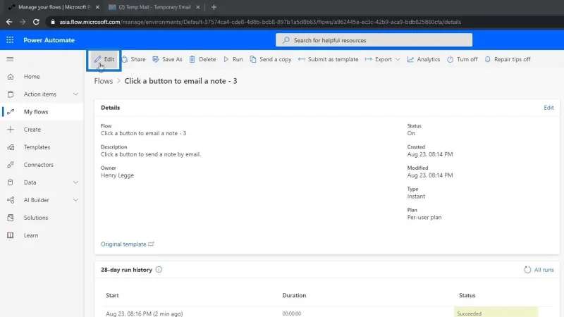 Diagrammes de flux et page de détails de flux dans Power Automate