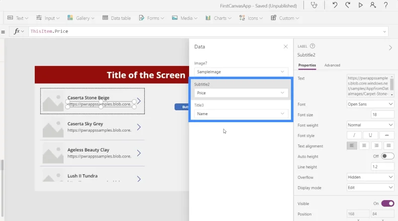 Carta PowerApps, Graf Dan Imej Dinamik