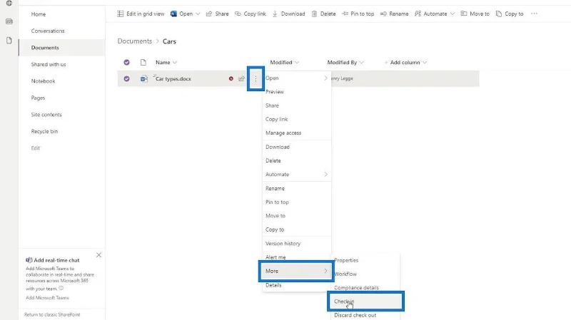 Auschecken und Einchecken von SharePoint-Dateien
