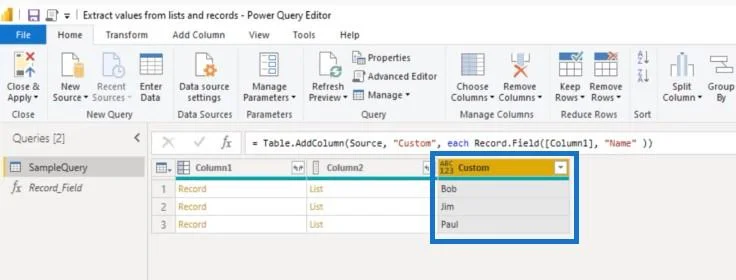 Ekstrak Nilai Daripada Rekod Dan Senarai Dalam Power Query