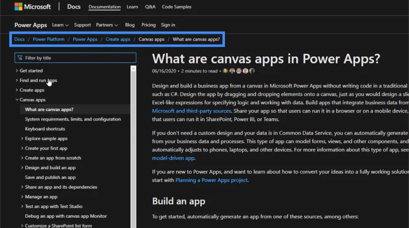 PowerApps-Dokumentation: Verwendung von MS-Dokumenten für Expertenfunktionen
