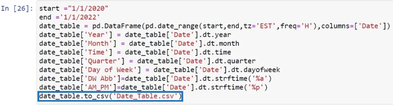 Kuasa BI Dengan Skrip Python Untuk Mencipta Jadual Tarikh
