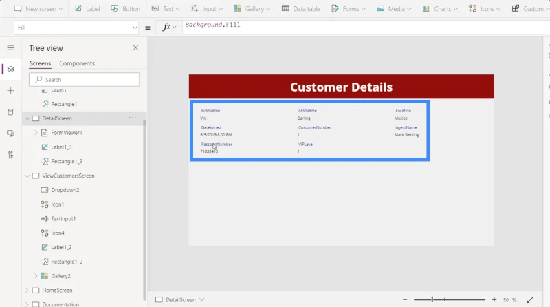 Skrin Butiran MS Power Apps Dan Skrin Borang