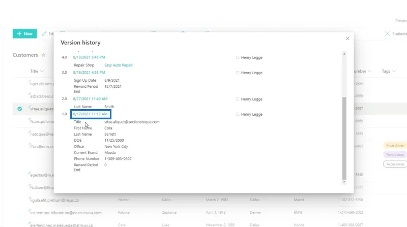 Sejarah Versi Dalam Senarai SharePoint