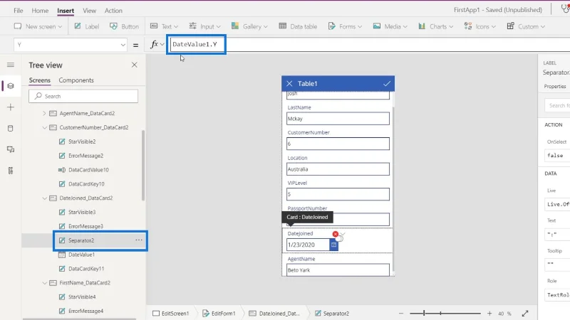 Skrin PowerApps: Mengedit Dan Mengemas kini