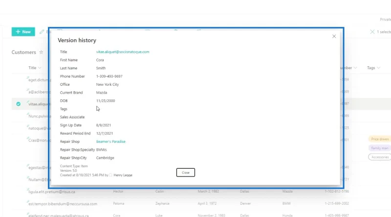 Sejarah Versi Dalam Senarai SharePoint