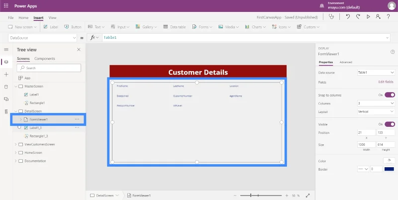 Skrin Butiran MS Power Apps Dan Skrin Borang