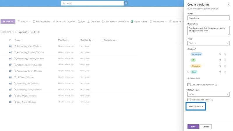 Hinzufügen von Metadaten in SharePoint mithilfe von Spalten