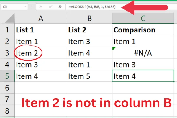 Cara Membandingkan Dua Lajur Dalam Excel Menggunakan VLOOKUP