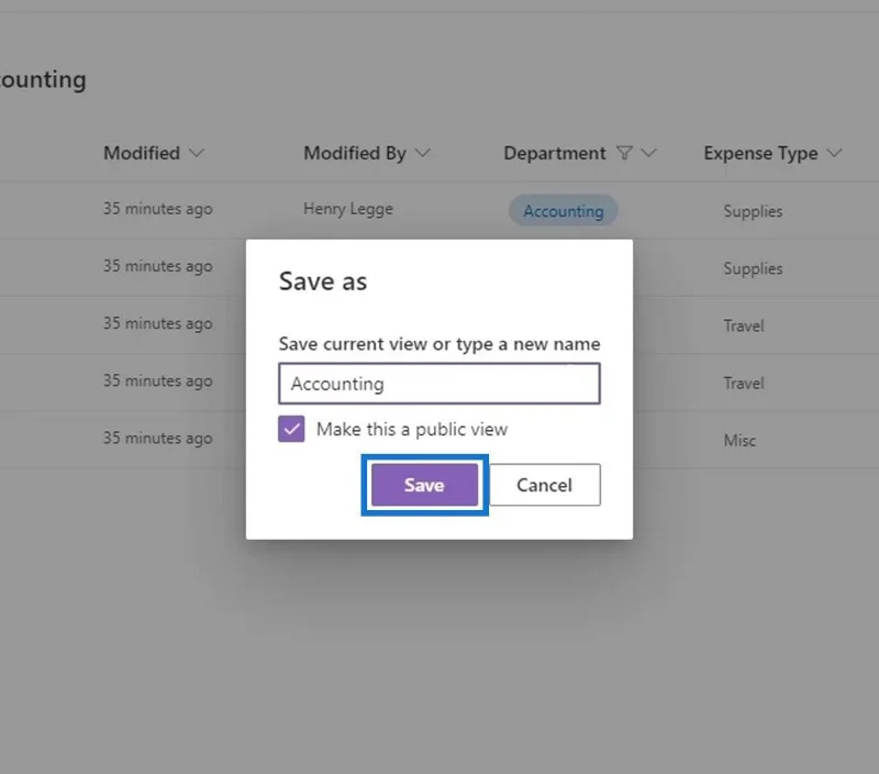 มุมมอง MS SharePoint |  การสร้างและการบันทึก