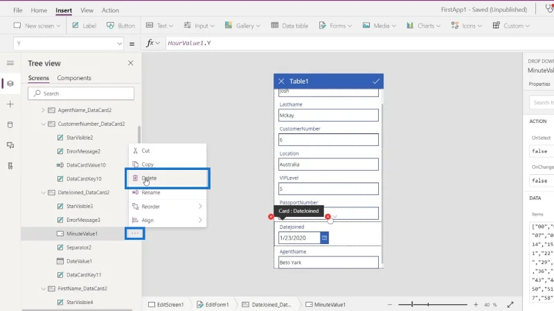 Skrin PowerApps: Mengedit Dan Mengemas kini