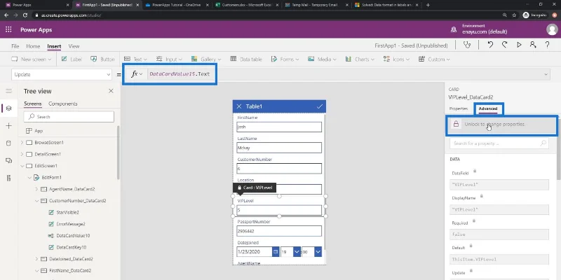 Skrin PowerApps: Mengedit Dan Mengemas kini