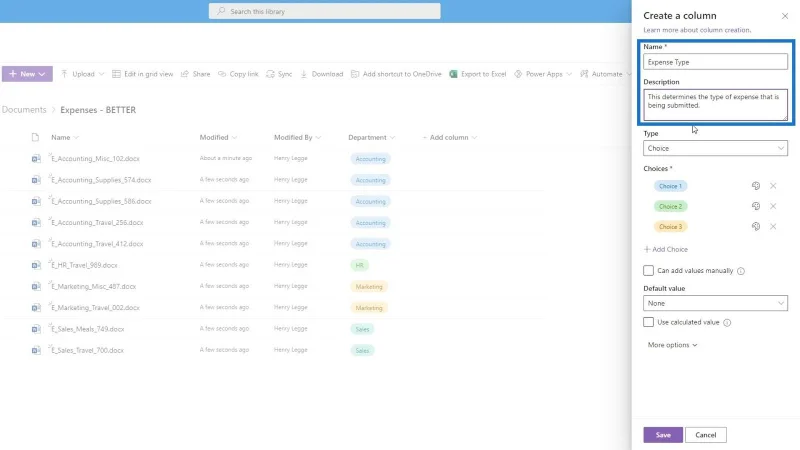 Hinzufügen von Metadaten in SharePoint mithilfe von Spalten