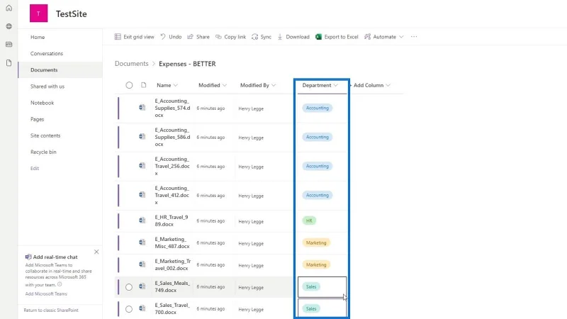 Hinzufügen von Metadaten in SharePoint mithilfe von Spalten