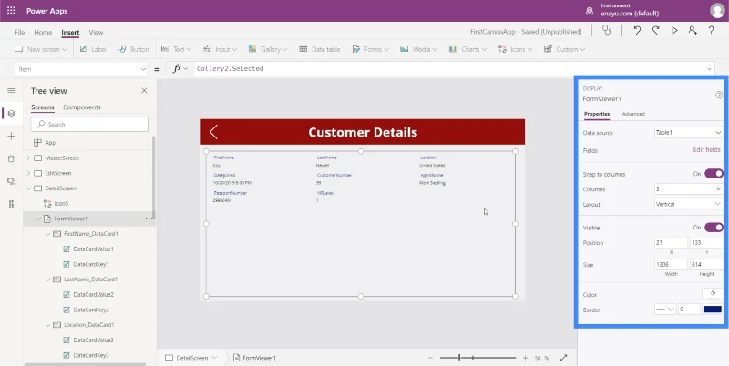 Skrin Butiran MS Power Apps Dan Skrin Borang