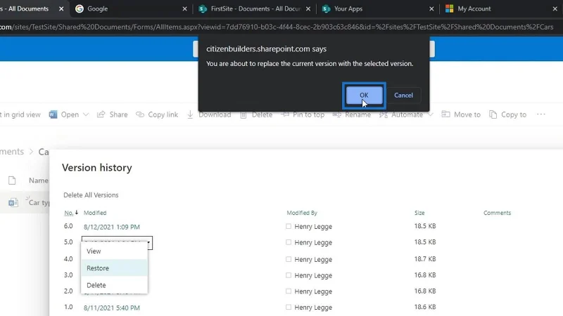 Versionierung in der SharePoint-Dokumentbibliothek