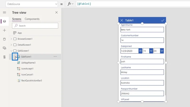Skrin PowerApps: Mengedit Dan Mengemas kini