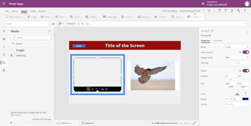 Imej PowerApps Digabungkan Dengan Pen, Kamera Dan Muat Naik Input Foto