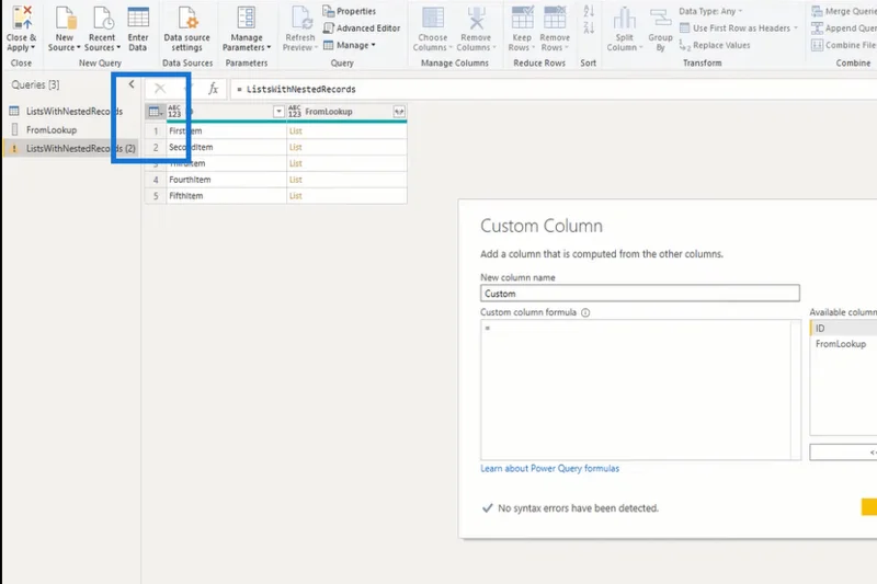 Tutorial do Editor do Power Query: extrair valores de campo de registro de listas