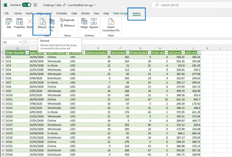 Actualiser les données Excel